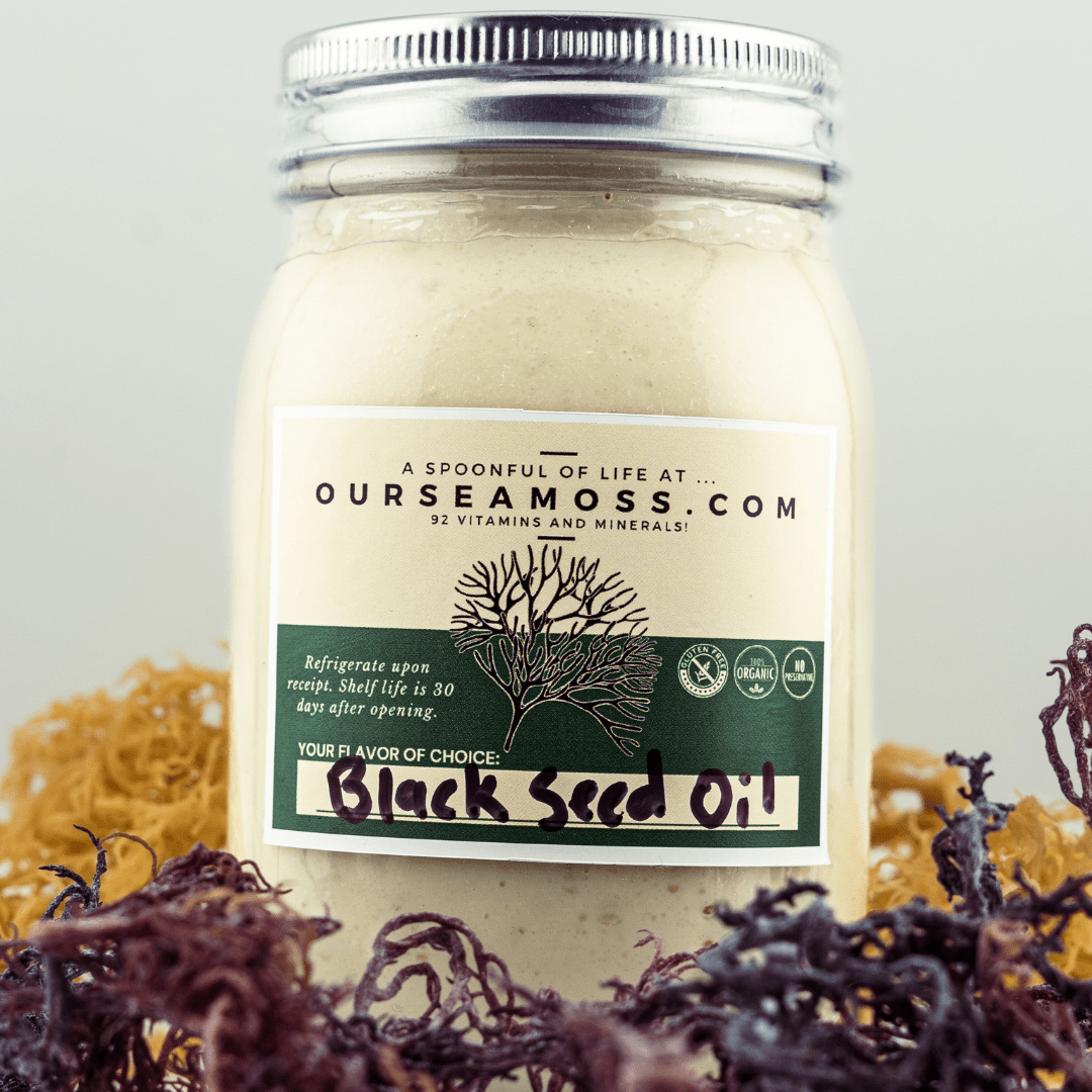 Original OurSeamoss Black Seed Oil Sea Moss Gel jar